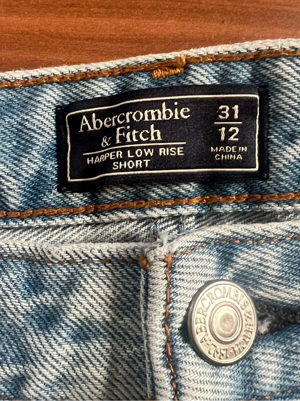 Abercrombie & Fitch Light Blue Denim Shorts with Floral Embroidery
